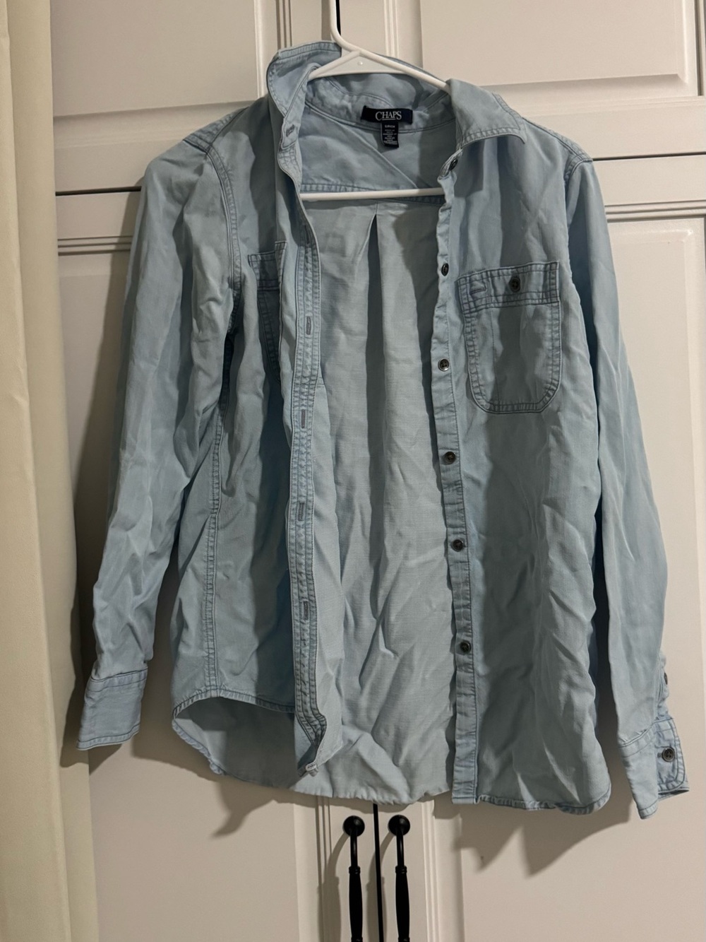 Chaps Light Wash Chambray Denim Button Down Shirt Size S